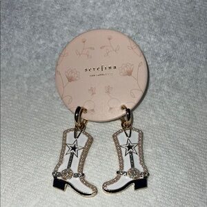 Serefina White and Black Cowboy Boot Earrings w/ Pearls!!